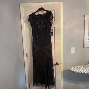 Pissaro Nights Bead  Mesh Column Gown  NWT